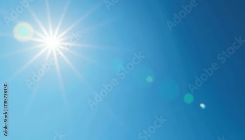Bright Sun & Blue Sky with Lens Flare Effects, Sunlight Sky