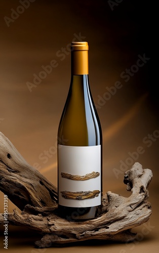 Alcoholic Beverage Bottle Mockup on a Wooden Log