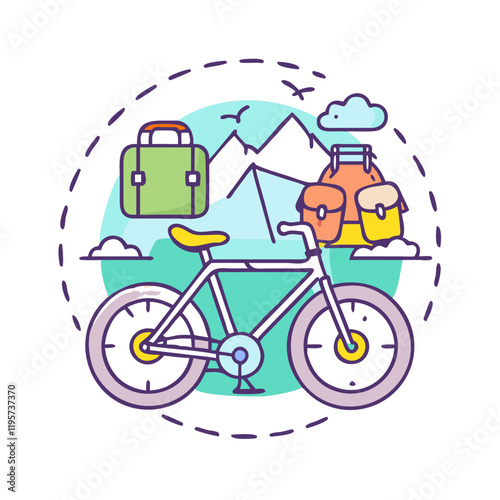 bikepacking with luggage icon, bikepacking with luggage vector,