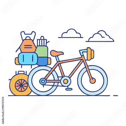 bikepacking with luggage icon, bikepacking with luggage vector,