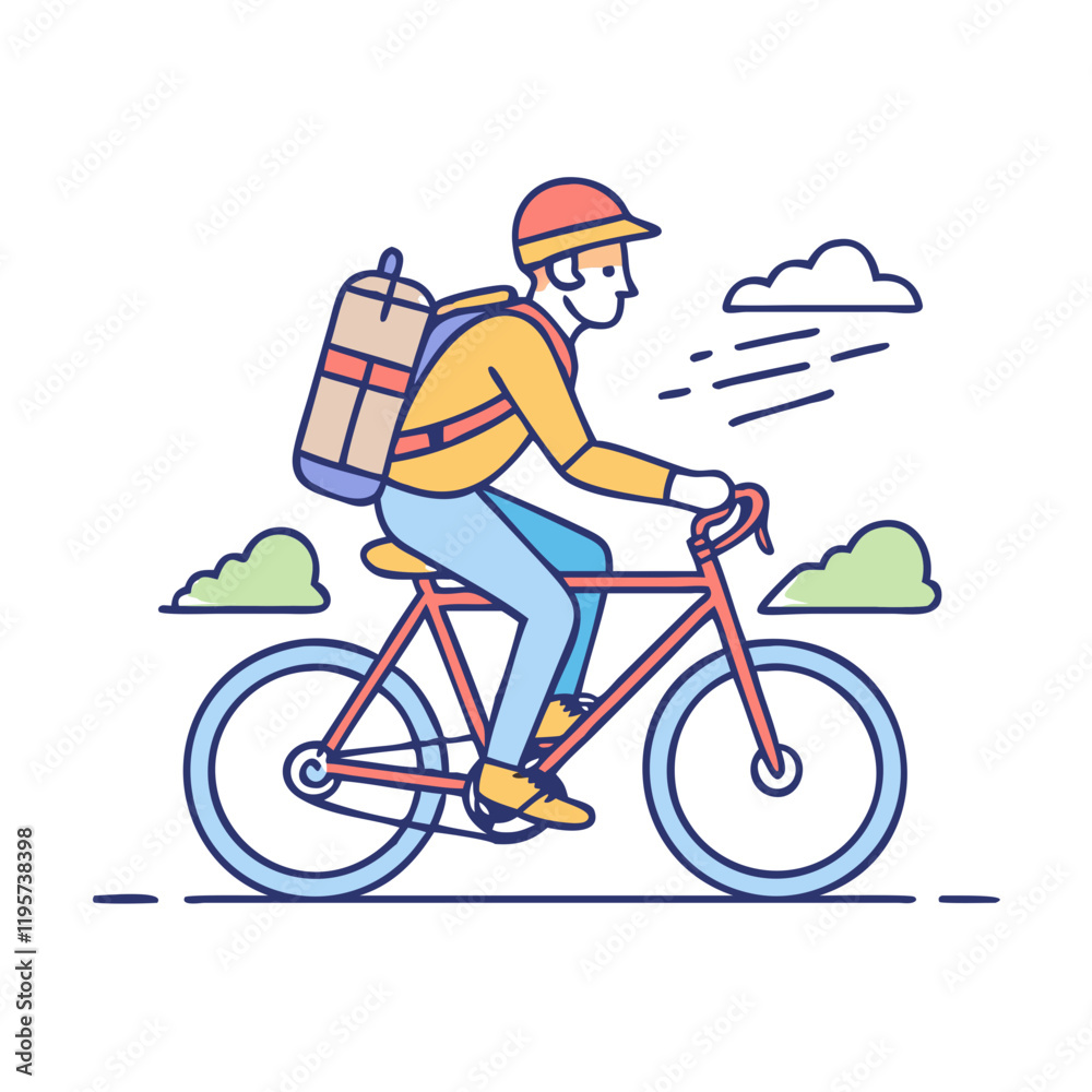 Naklejka premium cyclist with backpack vector icon, cyclist with backpack vector illustration-simple illustration of cyclist with backpack, perfect for cyclist with backpack logos and icons and themed design 