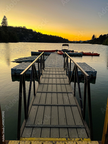 sunset on the lake from a dock