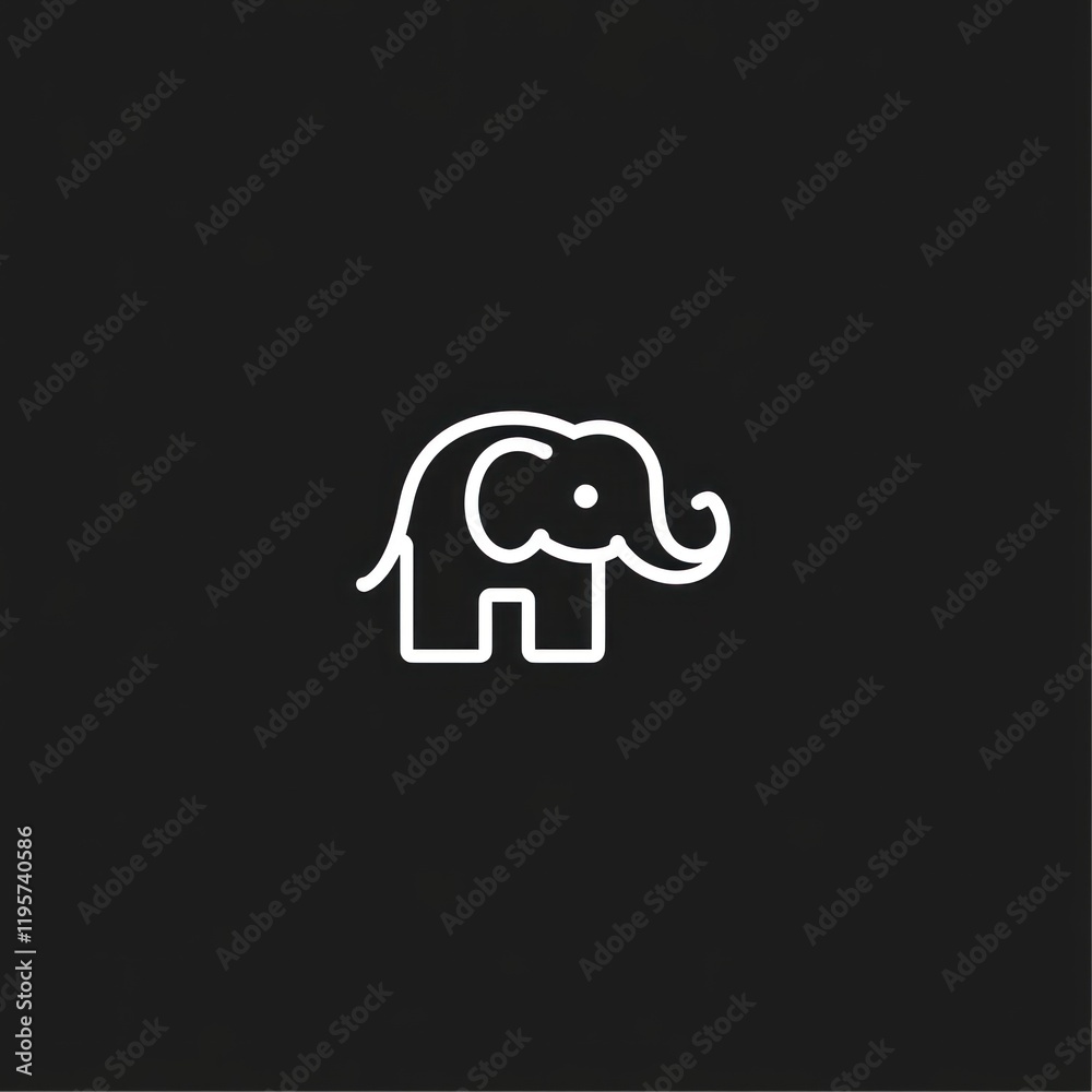 White line-art elephant on solid black background, possibly for use as a logo or icon White line-art elephant on solid black background, possibly for use as a logo or icon