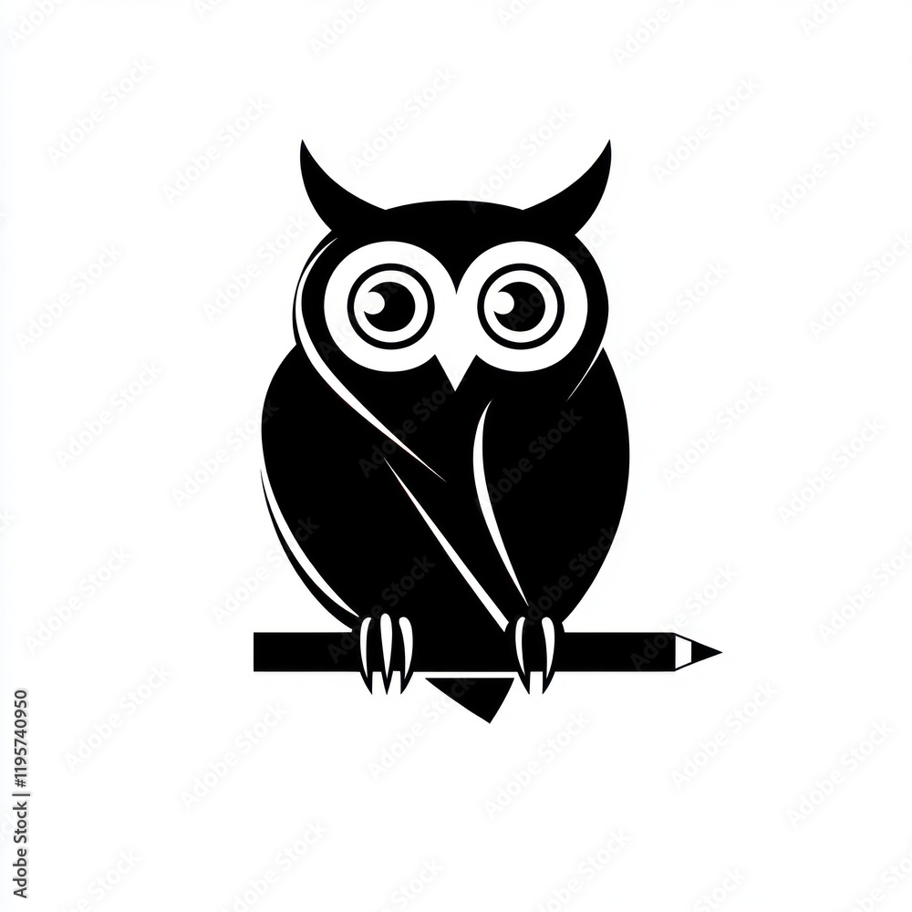 Naklejka premium Simple owl perched on pencil, wisdom and education concept