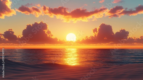 Vibrant sunset over calm ocean. (1)