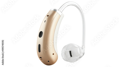 Modern hearing aid for enhanced auditory experience, compact and ergonomic, isolated on transparent background