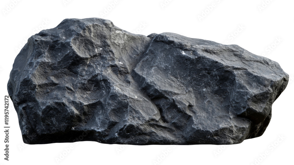 Fototapeta premium Isolated rough black stone with raw texture, isolated on transparent background