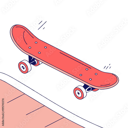 Dynamic vector illustration of a skateboard in mid-air above a ramp