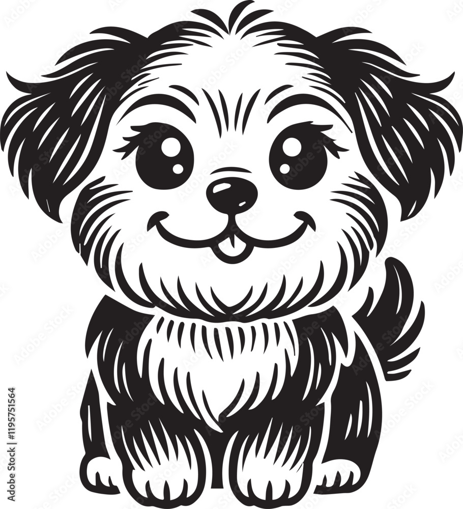 Cute silhouette puppy vector black and white (smiling face cute mini dog big ears and big hair vector black) Cute silhouette puppy vector black and white (smiling face cute mini dog big ears and big hair vector black)
