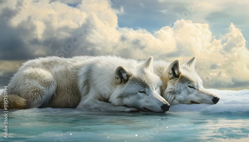 Arctic wolves with their characteristic white fur inhabit the remote and frigid regions of the Arctic. A copy space image of these majestic animals captures their striking beauty and resilience