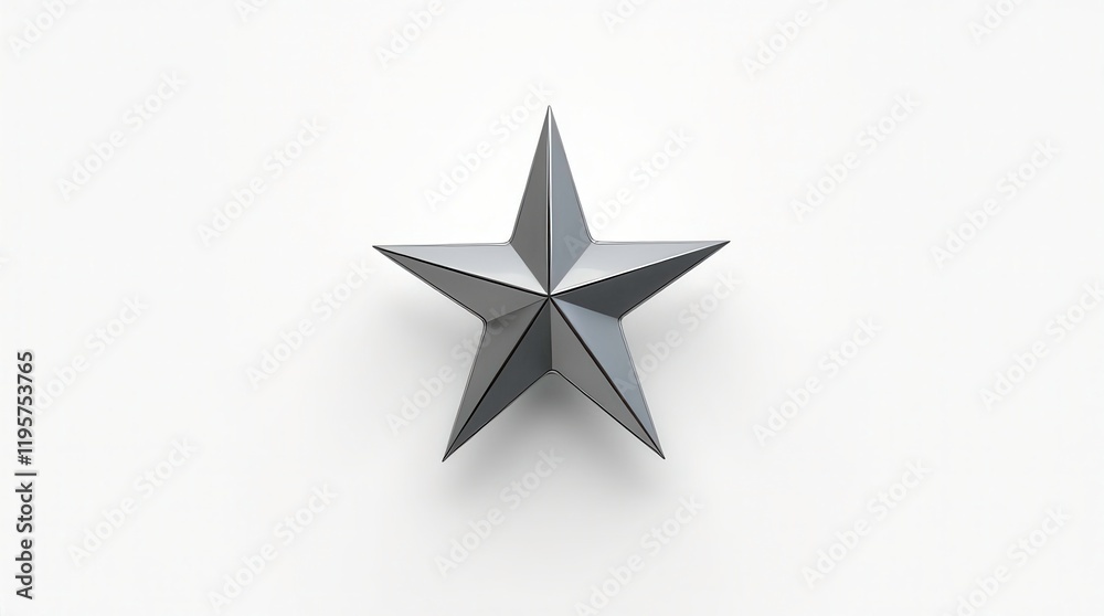 a shiny chrome star slightly reflective floating in midair with subtle shadows on a white background a shiny chrome star slightly reflective floating in midair with subtle shadows on a white background