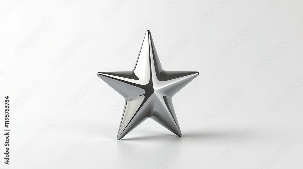 a shiny chrome star slightly reflective floating in midair with subtle shadows on a white background a shiny chrome star slightly reflective floating in midair with subtle shadows on a white background