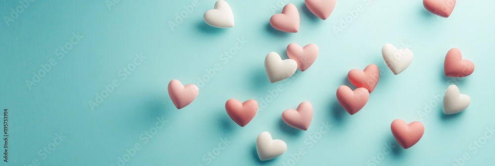 Pink and white hearts float gently against a pastel blue backdrop, creating a romantic and dreamy atmosphere perfect for valentine's day, mother's day, or any celebration of love and affection Pink and white hearts float gently against a pastel blue backdrop, creating a romantic and dreamy atmosphere perfect for valentine's day, mother's day, or any celebration of love and affection