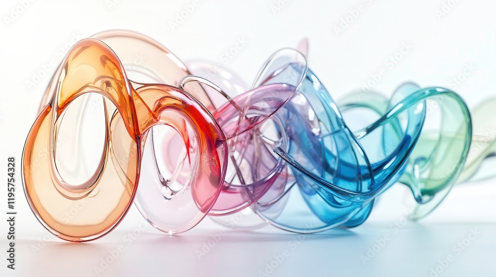 abstract spiral made of colorful glassy tubes highly reflective isolated on a white background abstract spiral made of colorful glassy tubes highly reflective isolated on a white background