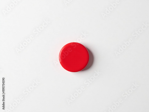 A single red button on a clean white background, minimalist and simple design.  Focus on depth and mood, with a vibrant lighting and a clean atmosphere, photorealistic style, high quality, professiona photo