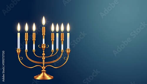 Glowing Menorah Hanukkah Greeting Card Template with Copy Space photo