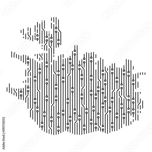 Iceland map circuit board representing digital technology and innovation
