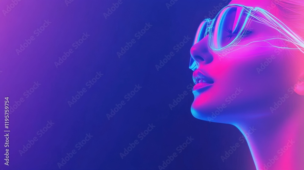 Stylish woman in neon lighting with cyberpunk vibes Stylish woman in neon lighting with cyberpunk vibes