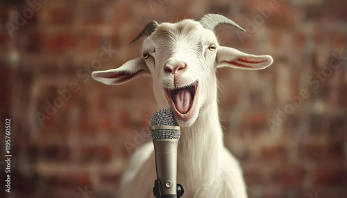 Singing goat with a microphone