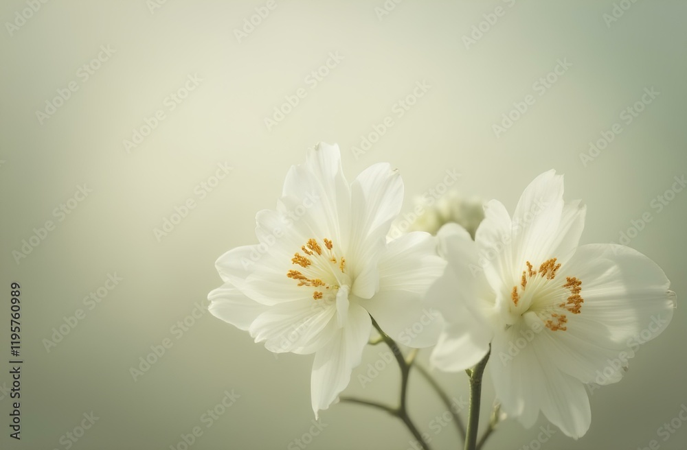 Obraz premium White delicate flowers on a light misty background