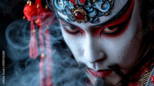 Iconic performers present a captivating traditional Chinese opera, featuring elaborate makeup and dynamic expressions. The atmosphere is charged with cultural significance and artistry.
