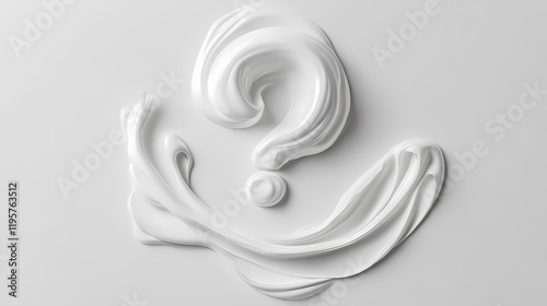 Swirled white skincare cream in the shape of a question mark. concept hydrating skincare, unique packaging, questionable ingredients. Brightfern. Illustration