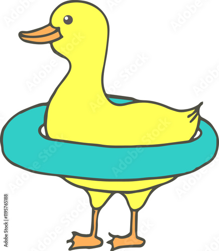 Cute duck cartoon with blue swim rubber ring