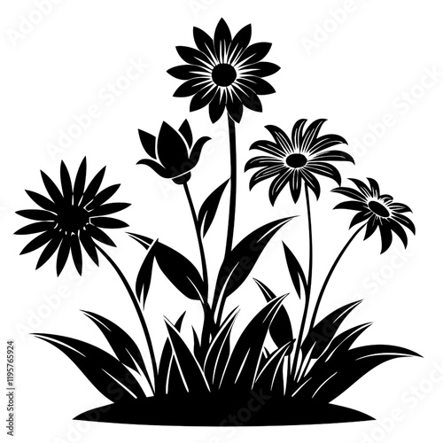 Silhouette Garden: A cluster of elegant flowers in full bloom, silhouetted against a contrasting background, their graceful stems and vibrant petals forming a beautiful garden scene.