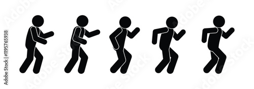 man icon, stick figure people silhouettes isolated on transparent background