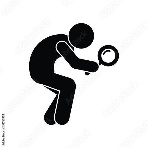 man detective, stick figure human silhouette, investigation icon, person with magnifying glass, isolated on transparent