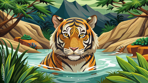 up-close encounter with a wild male tiger in the river, a thrilling glimpse into the world of big cats