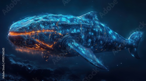 Bioluminescent whale glowing underwater in deep ocean