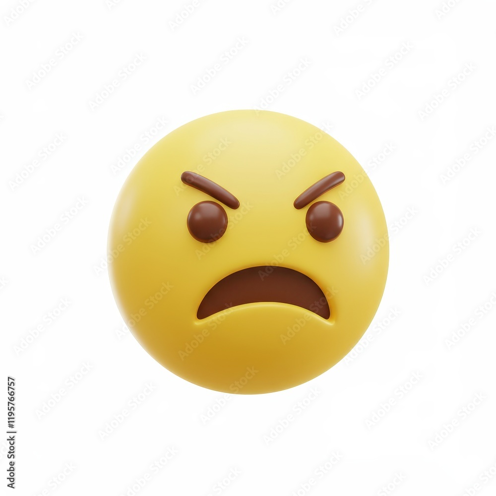 Fototapeta premium Yellow angry emoji face 3D Icon isolated on white background