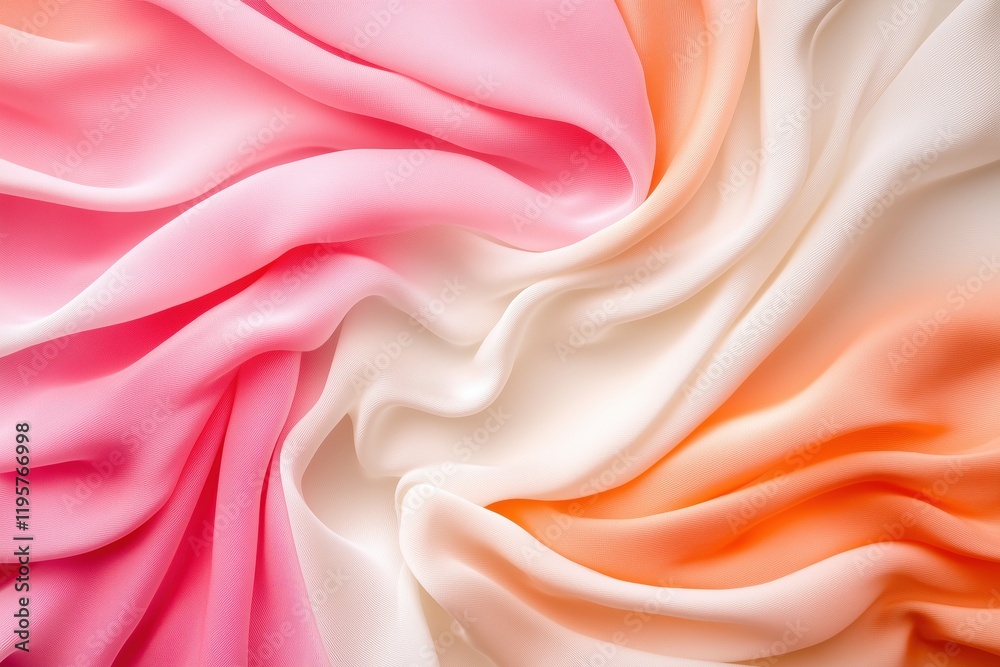 Obraz premium Close-up of flowing pink and peach fabric with soft folds and gradient tones. luxury textile branding