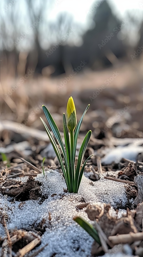 A Delicate Spring Bud Emerging from Winter's Embrace A Delicate Spring Bud Emerging from Winter's Embrace