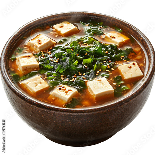 Delicious Miso Soup Tofu Seaweed Bowl Transparent Background.