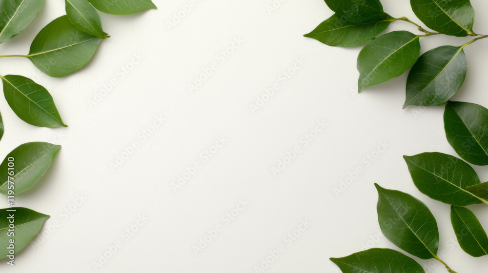 Green leaves arranged on a light background for design or decoration ideas Green leaves arranged on a light background for design or decoration ideas