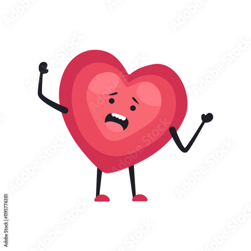 Cute Heart Character Emotion Cartoon Adorable Mascot. Vector illustration for Valentines Day designs, love-themed projects, and emotional content.  