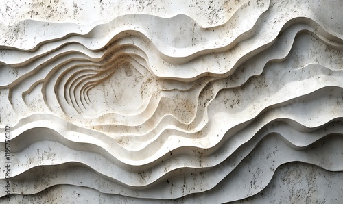A 3D concrete wall with relief patterns mimicking the contours of a topographic map