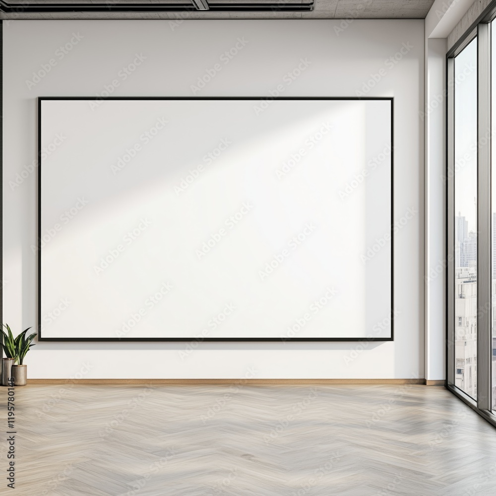 a billboard in a modern apartment with minimal decor and a large window, mockup with blank white space a billboard in a modern apartment with minimal decor and a large window, mockup with blank white space