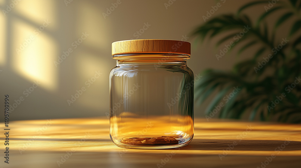 Isolated image of a clean glass jar with a bamboo lid, symbolizing zero waste living. Bright lighting, contrast Isolated image of a clean glass jar with a bamboo lid, symbolizing zero waste living. Bright lighting, contrast