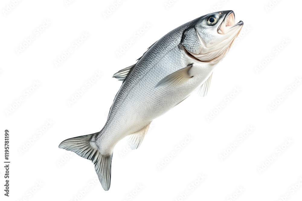 Fototapeta premium Haddock fish isolated on white transparent background, concept of marine life.