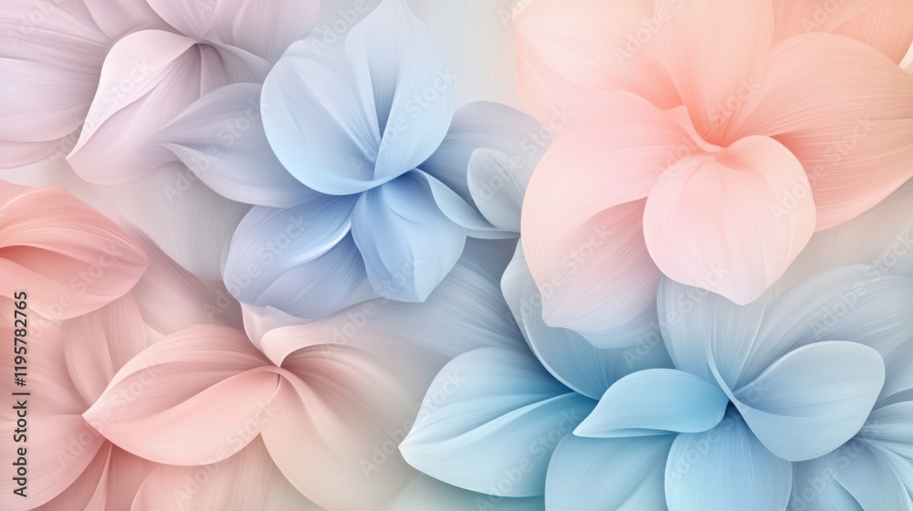 Fototapeta premium An abstract floral composition with soft pastel tones, intricate patterns of petals and leaves