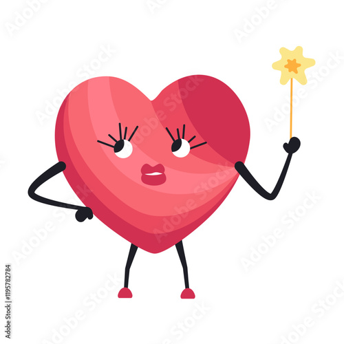 Cute Heart Character Emotion Cartoon Adorable Mascot. Vector illustration for Valentines Day designs, love-themed projects, and emotional content.  