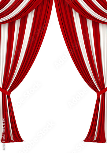 Striped Velvet Circus Curtains in White and Red on Isolated Background 