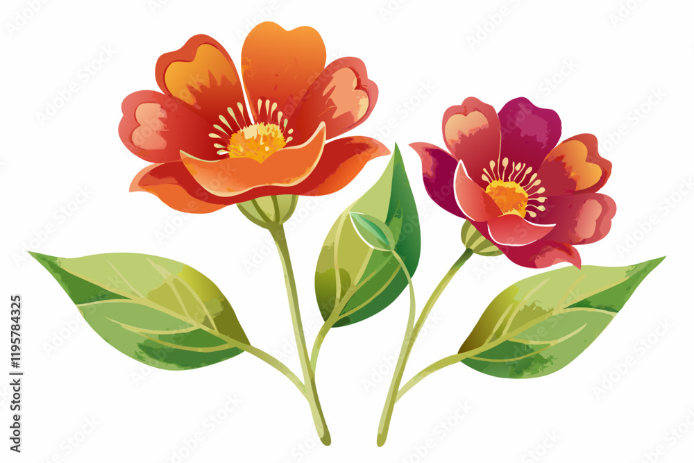 beautiful flowers with leaves vector Illustrations beautiful flowers with leaves vector Illustrations