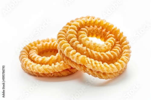 A high key picture of murukku on white background with copyspace. photo