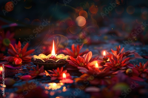 Best Diwali photo for greeting text  Happy Diwali Diya lit with flowers  2024 Diwali background photo