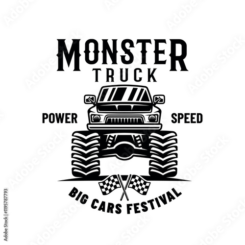 Monster truck big car vector emblem in monochrome style isolated on white background