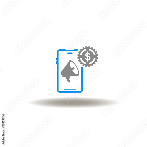Vector illustration of smartphone with megaphone and coin cash. Symbol of refer earn.